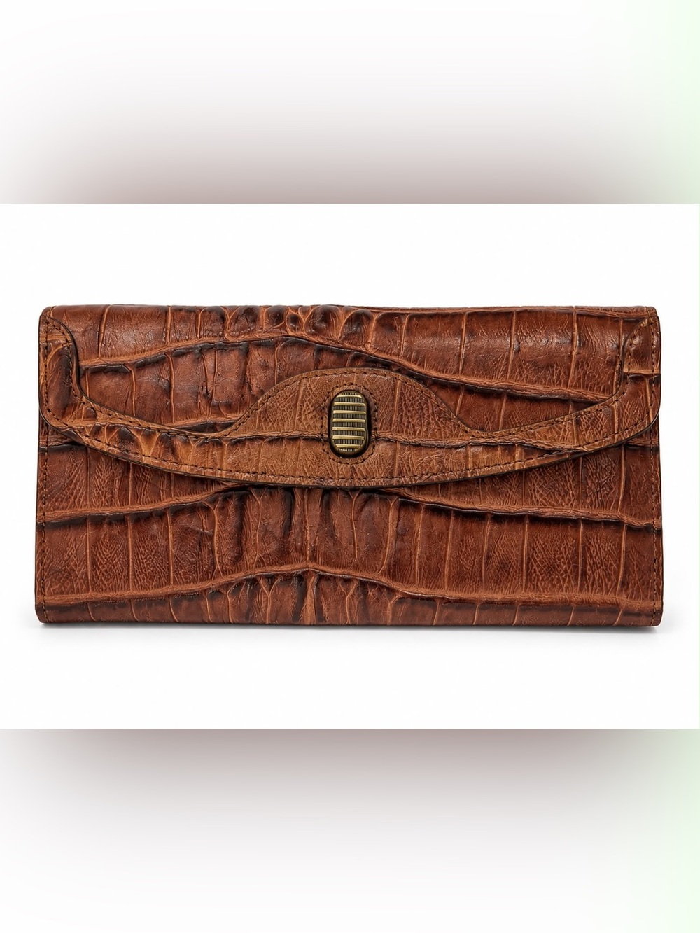 Cole Haan Brown Croc-Embossed Leather Clutch Wallet